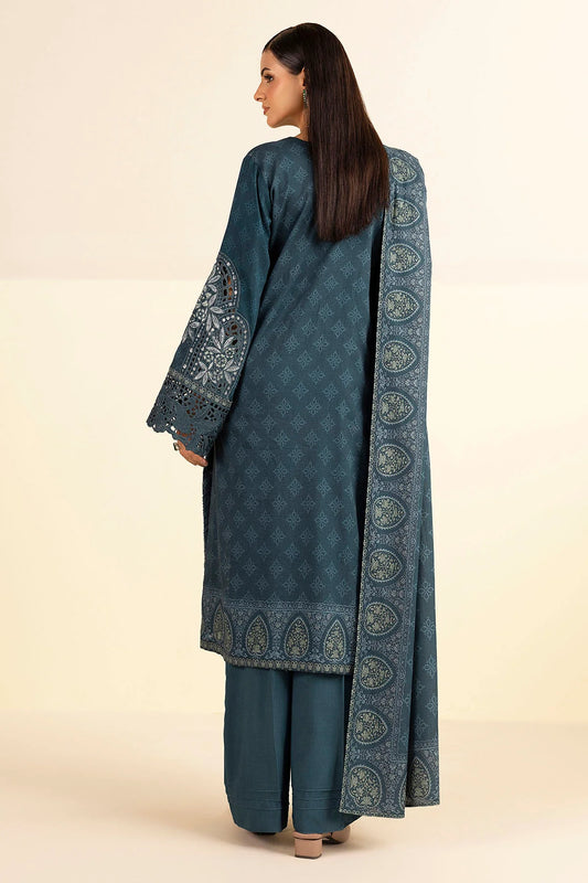 Steel Blue Embroidered Linen 3PC - Haiza