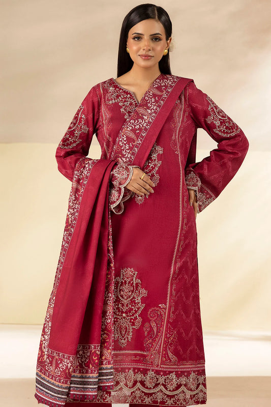 Arshi Pink Embroidered Linen 3PC - Mehza