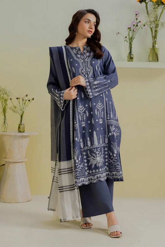 Embroidered Crosshatch 3-Piece Suit – Deep Grey