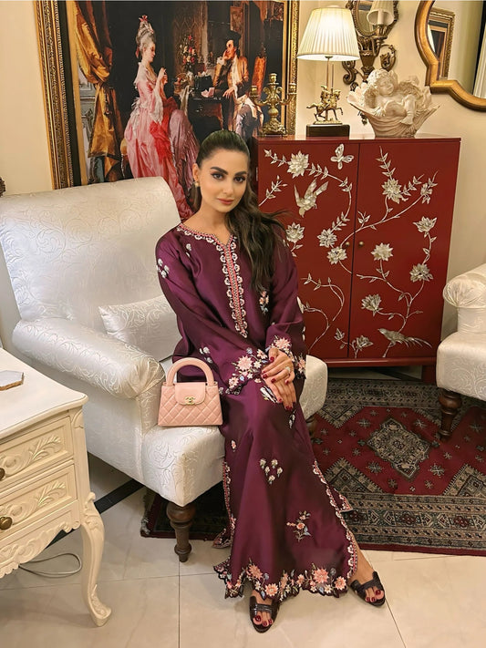 Silk Hand-Embellished Embroidered Kaftan - Reene