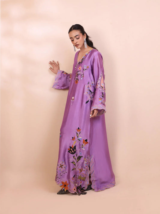 Light Purple Silk Embroidered Kaftan - Iris