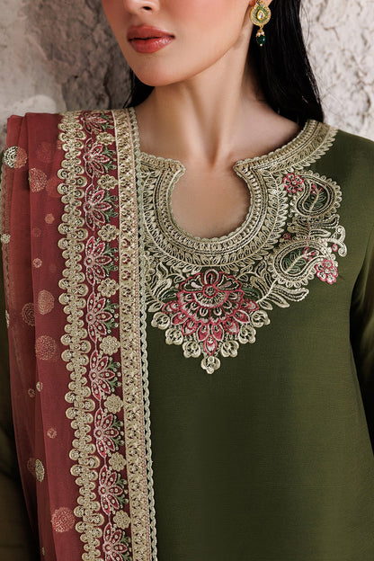 Olive Green Chiffon Farshi Style 3PC - Scarlet Leaf