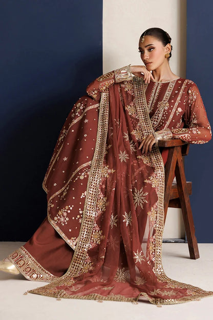 Rust Embroidered Chiffon Suit - Rust Muse