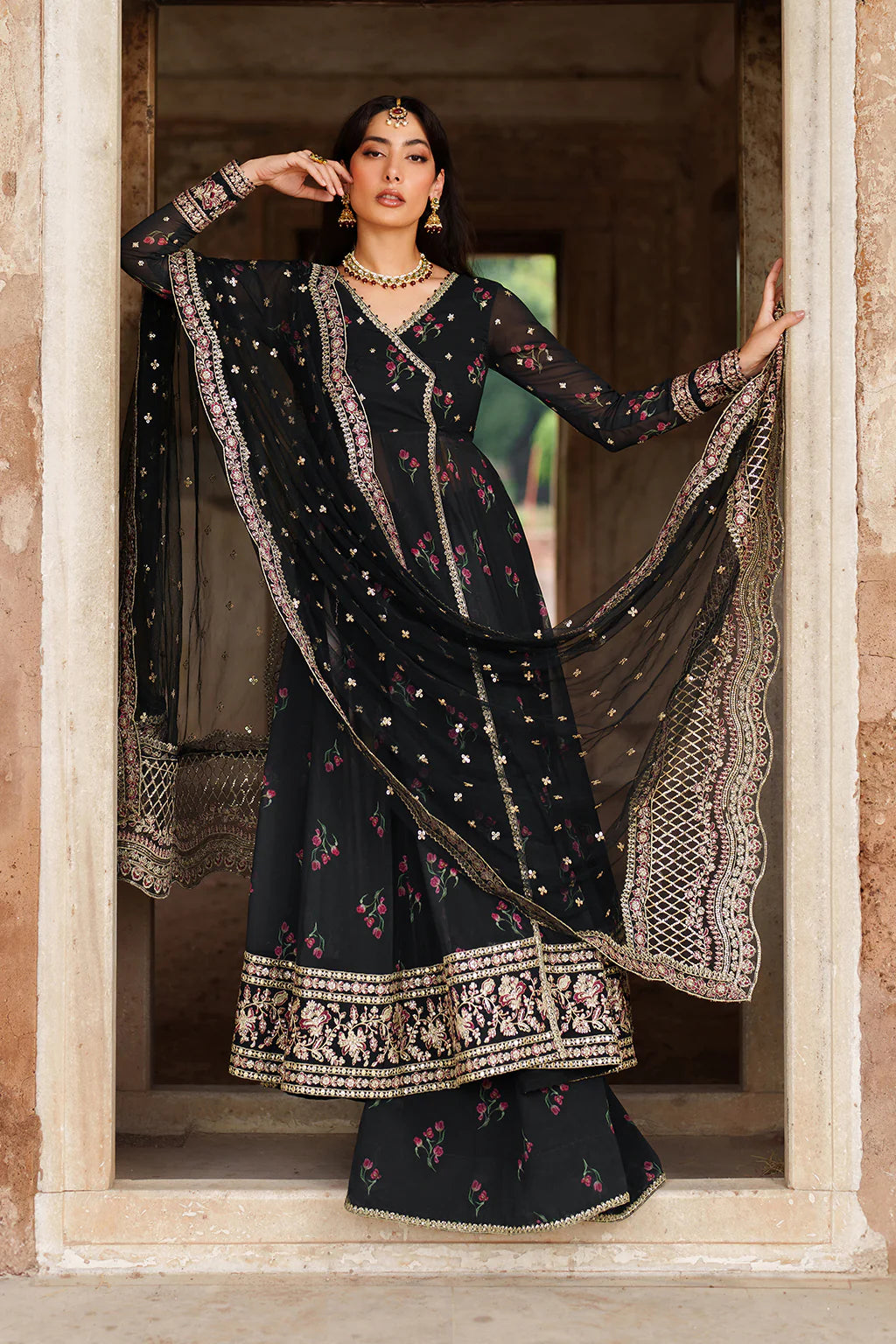 Printed Embroidered Angrakha Set- UE-550
