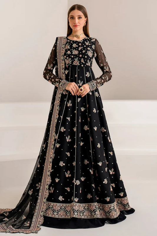 Model wearing back anarkali and lehanga set by Farasha in Australia