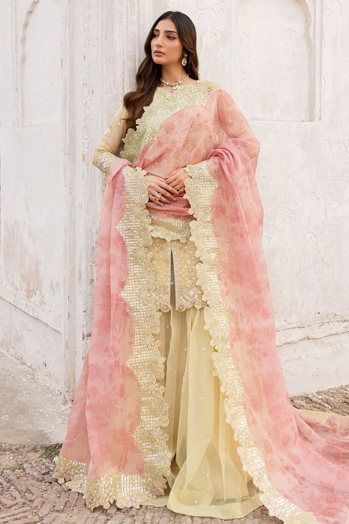 Embroidered Chiffon Party Wear - Butter Yellow