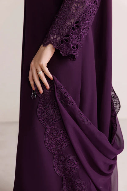 3PC Purple Embroidered Chiffon  Suit - Berry Garden