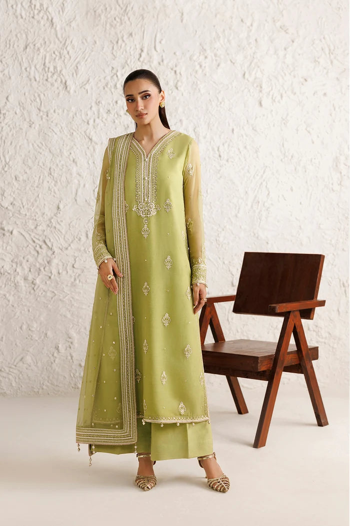 Embroidered Chiffon Suit - Olive Luxe