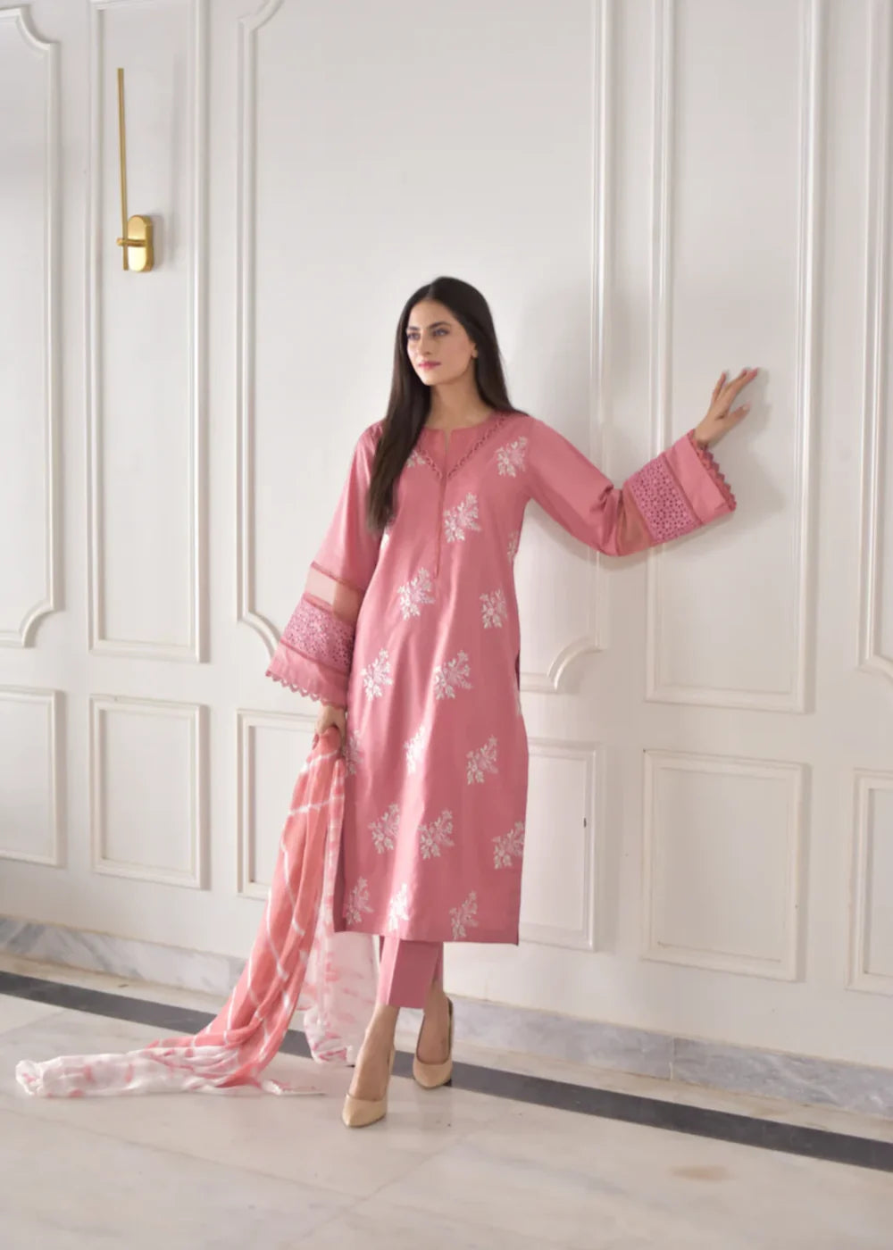 Pink Embroidered Linen | 2-Piece Dress | READY TO SHIP