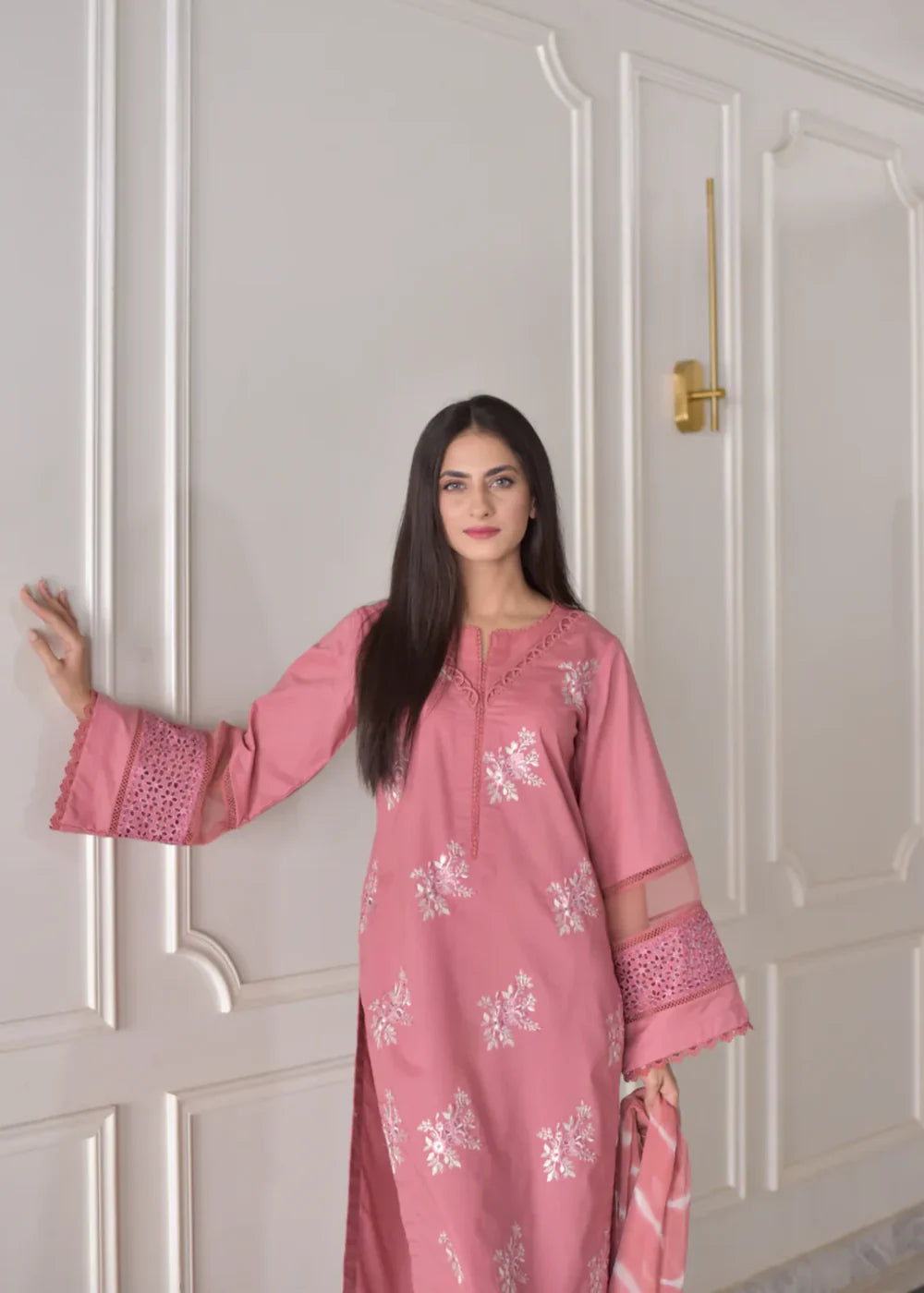 Pink Embroidered Linen | 2-Piece Dress | READY TO SHIP