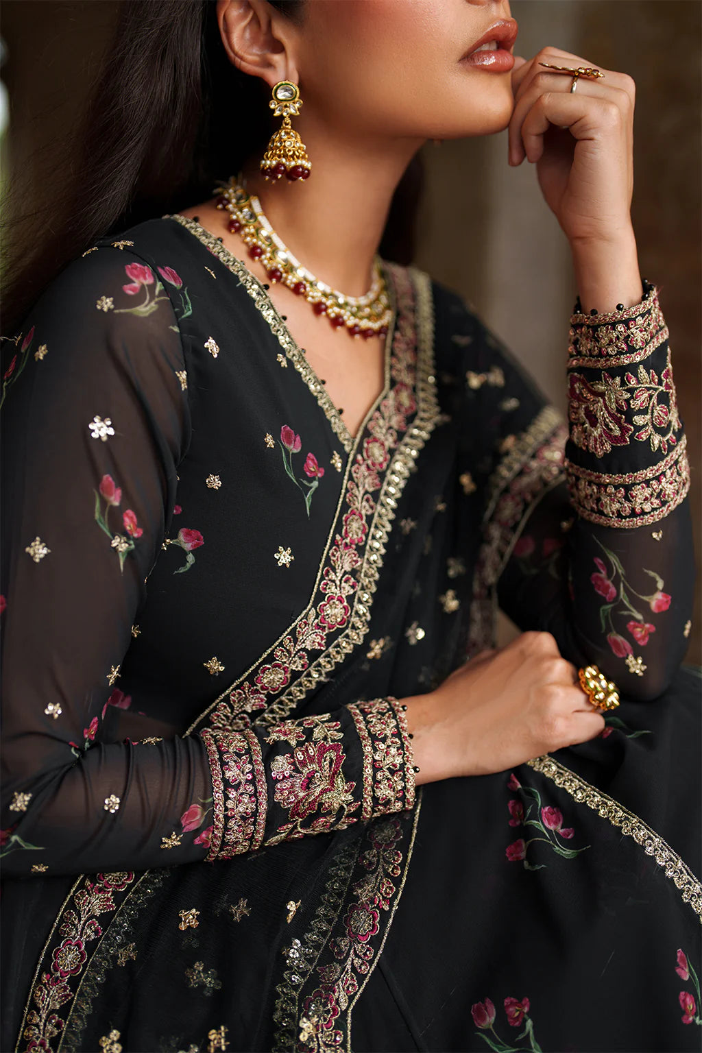 Printed Embroidered Angrakha Set- UE-550