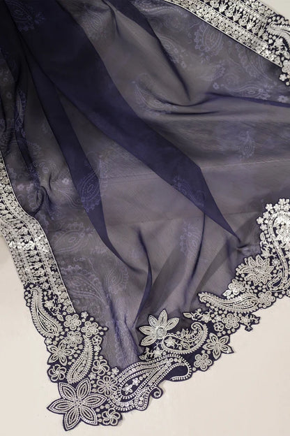 Digital Printed Embroidered Chiffon Suit - Blue Dazzle