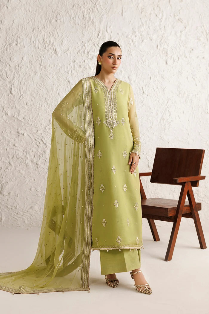 Embroidered Chiffon Suit - Olive Luxe