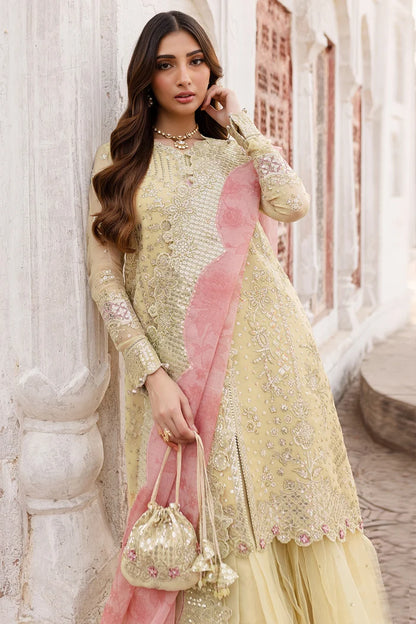 Embroidered Chiffon Party Wear - Butter Yellow