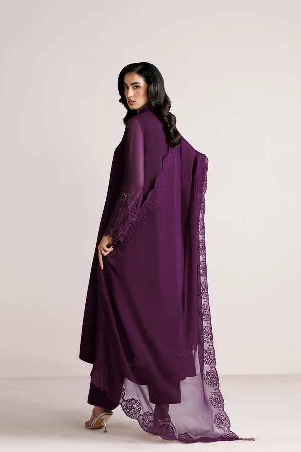 3PC Purple Embroidered Chiffon  Suit - Berry Garden