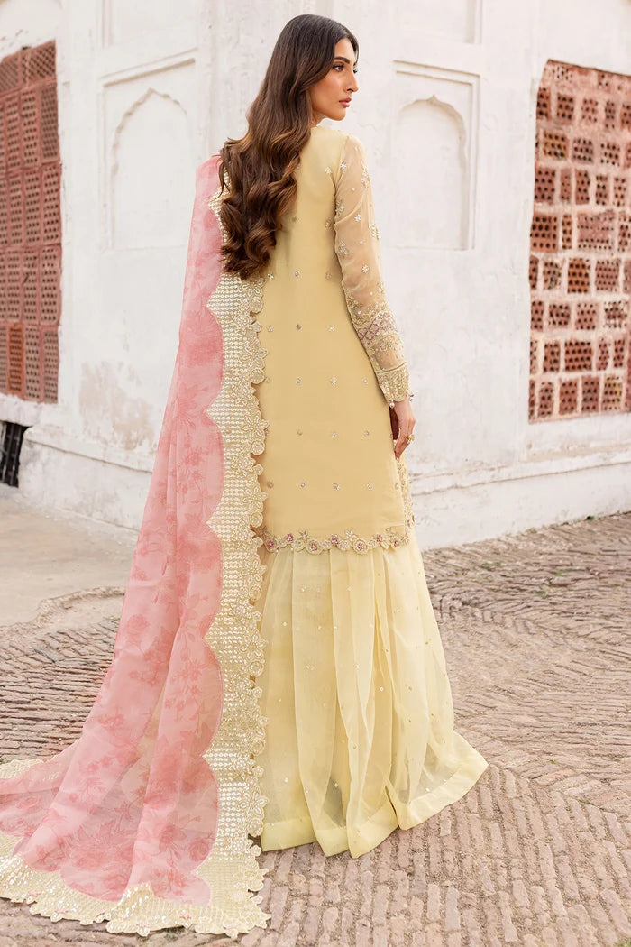 Embroidered Chiffon Party Wear - Butter Yellow