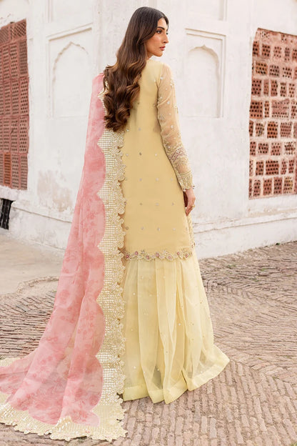 Embroidered Chiffon Party Wear - Butter Yellow