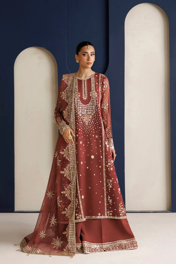 Rust Embroidered Chiffon Suit - Rust Muse