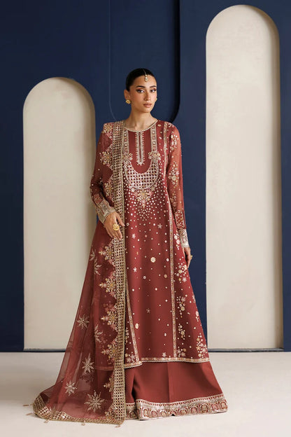 Rust Embroidered Chiffon Suit - Rust Muse