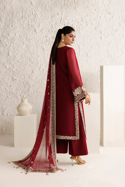 Red Embroidered Chiffon Suit - Rouge Scarlet