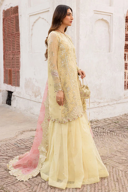 Embroidered Chiffon Party Wear - Butter Yellow