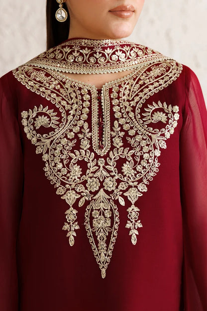 Red Embroidered Chiffon Suit - Rouge Scarlet