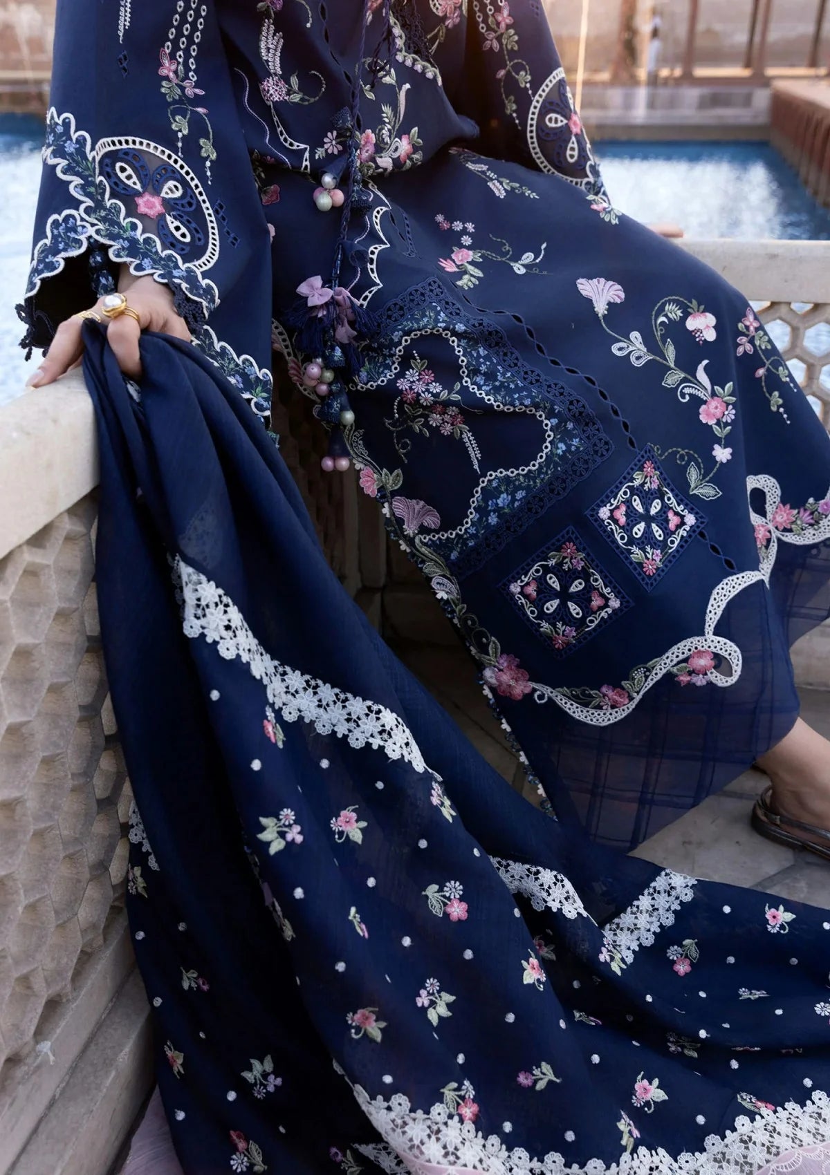 Crimson Flow 3PC Stitched Navy - Ready To Ship