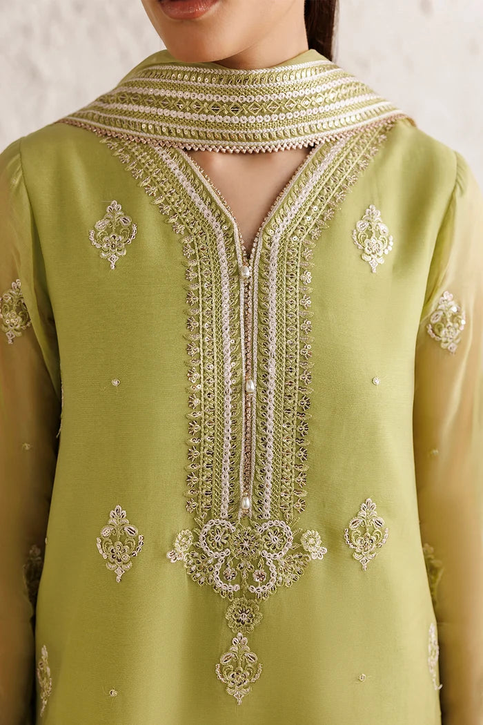 Embroidered Chiffon Suit - Olive Luxe