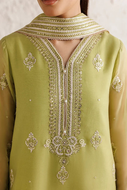 Embroidered Chiffon Suit - Olive Luxe