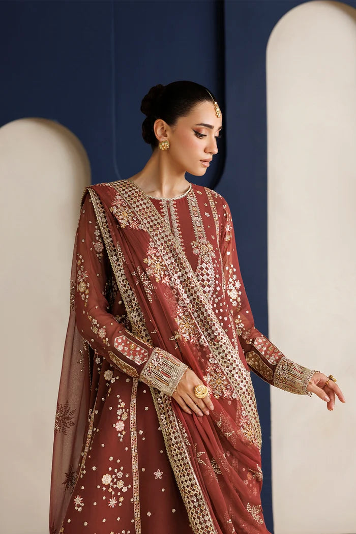 Rust Embroidered Chiffon Suit - Rust Muse