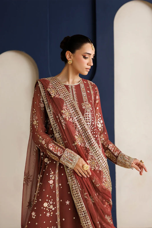 Rust Embroidered Chiffon Suit - Rust Muse