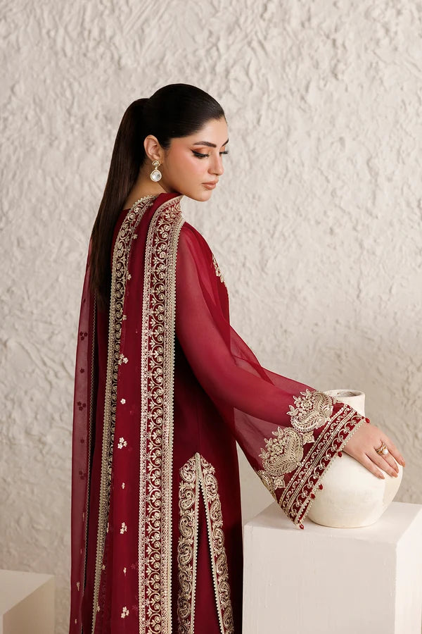 Red Embroidered Chiffon Suit - Rouge Scarlet