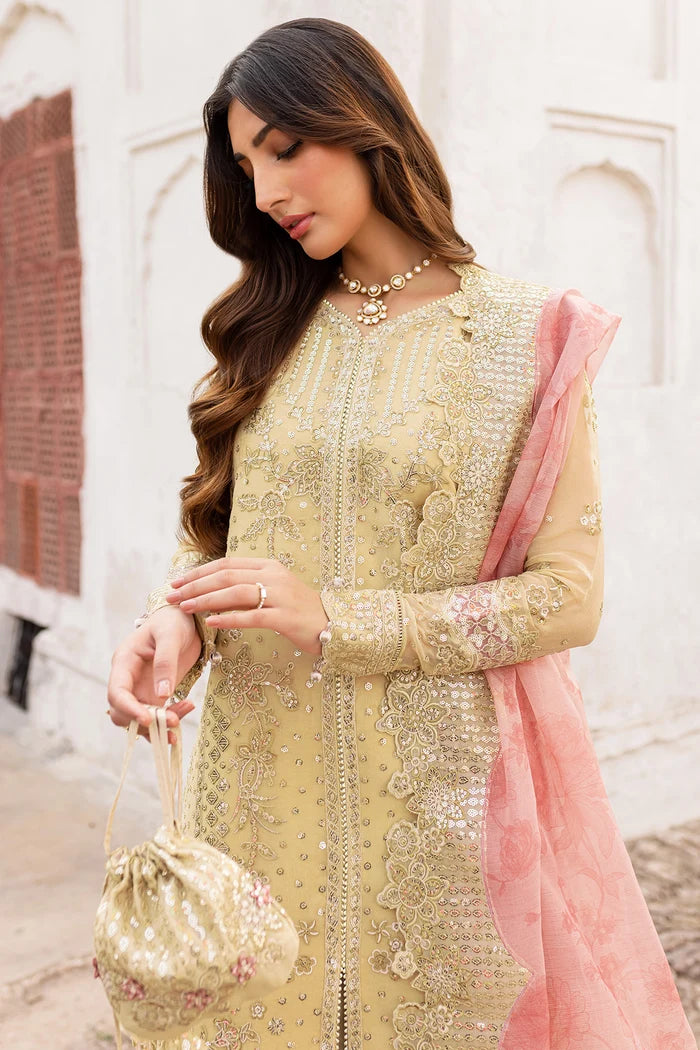 Embroidered Chiffon Party Wear - Butter Yellow
