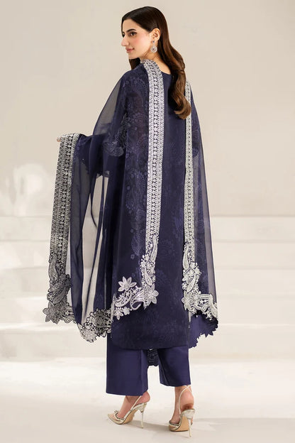 Digital Printed Embroidered Chiffon Suit - Blue Dazzle