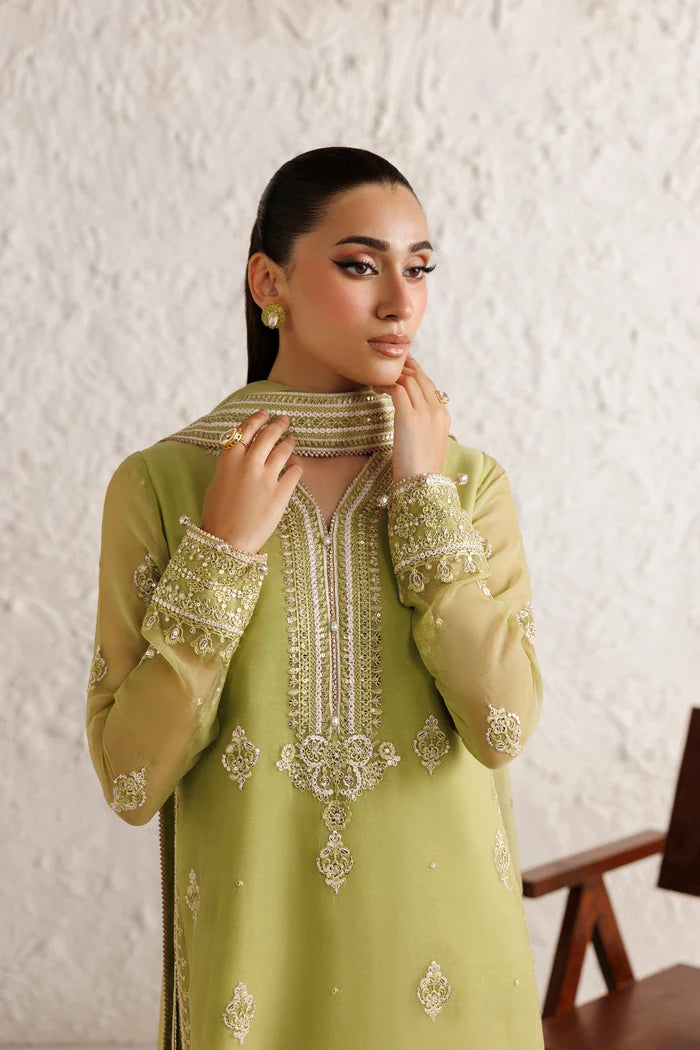 Embroidered Chiffon Suit - Olive Luxe