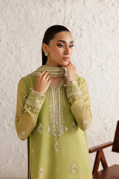 Embroidered Chiffon Suit - Olive Luxe