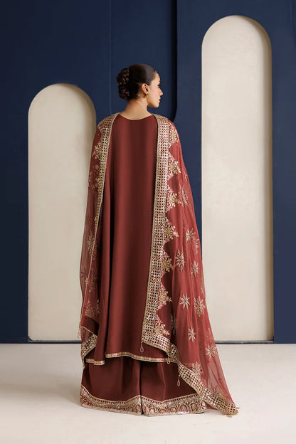 Rust Embroidered Chiffon Suit - Rust Muse