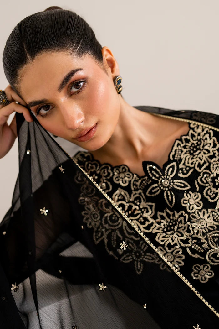 Chiffon Frock Sequin Embroidery 3PC - Onyx