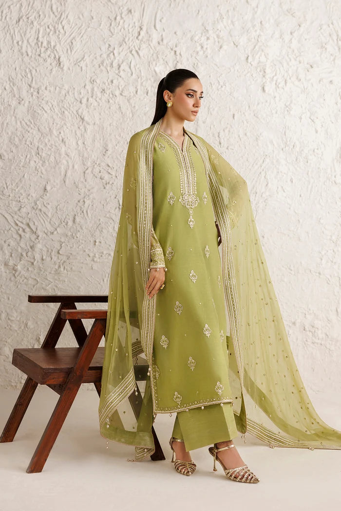Embroidered Chiffon Suit - Olive Luxe