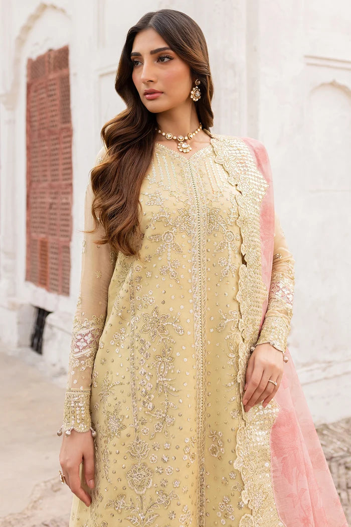 Embroidered Chiffon Party Wear - Butter Yellow