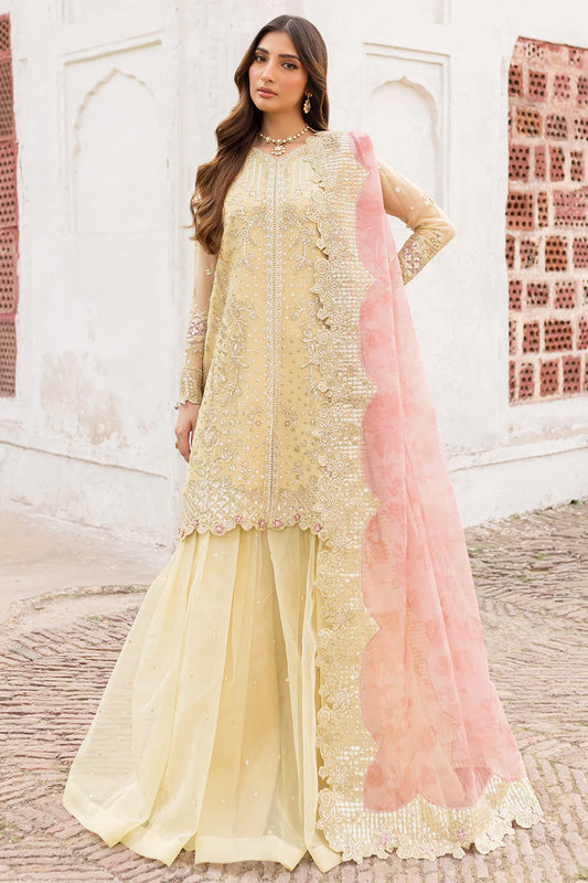 Embroidered Chiffon Party Wear - Butter Yellow