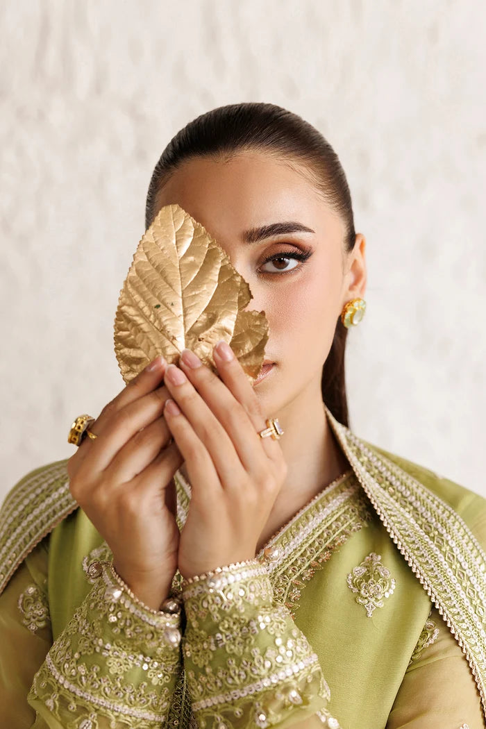 Embroidered Chiffon Suit - Olive Luxe