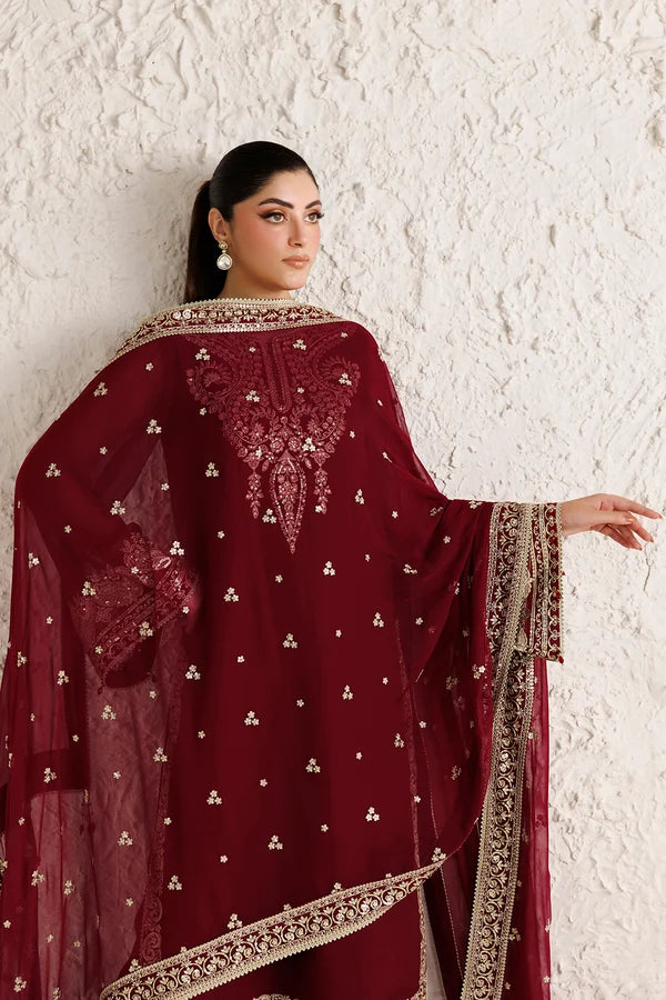 Red Embroidered Chiffon Suit - Rouge Scarlet