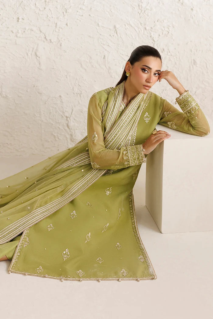Embroidered Chiffon Suit - Olive Luxe