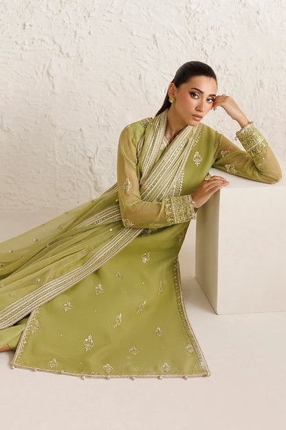 Embroidered Chiffon Suit - Olive Luxe