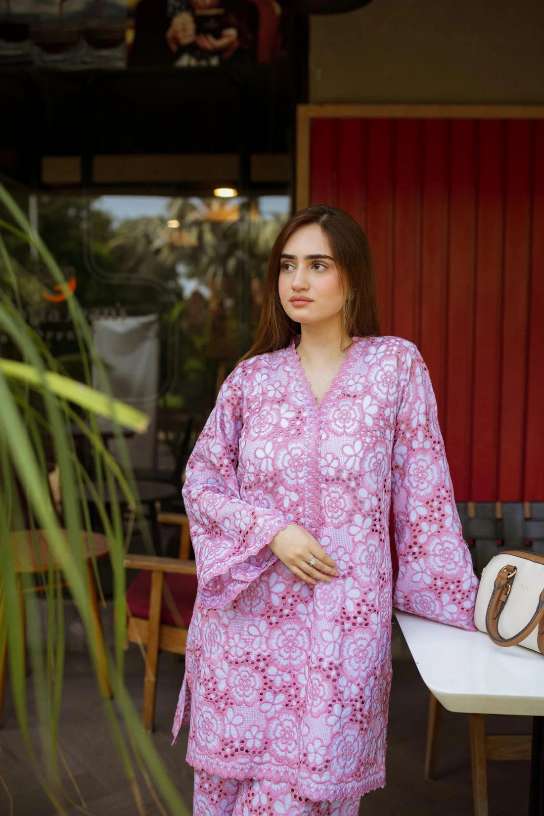 Pink Cutwork Chikan Cordset - ASR16