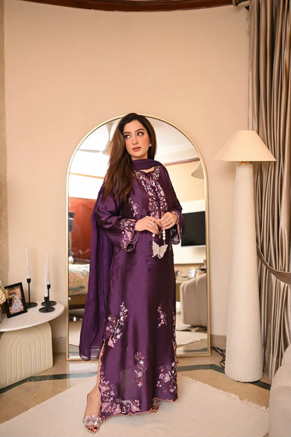 Royal Purple Mia Silk Embroidered Kaftan