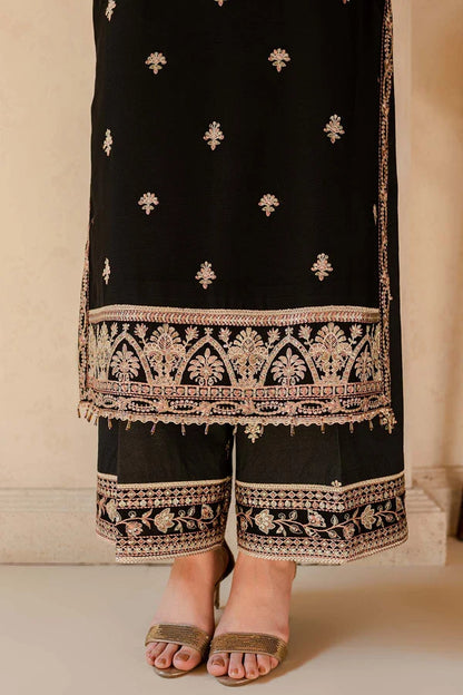 Black & Gold Embroidered Chiffon Suit - Charcoal Nova