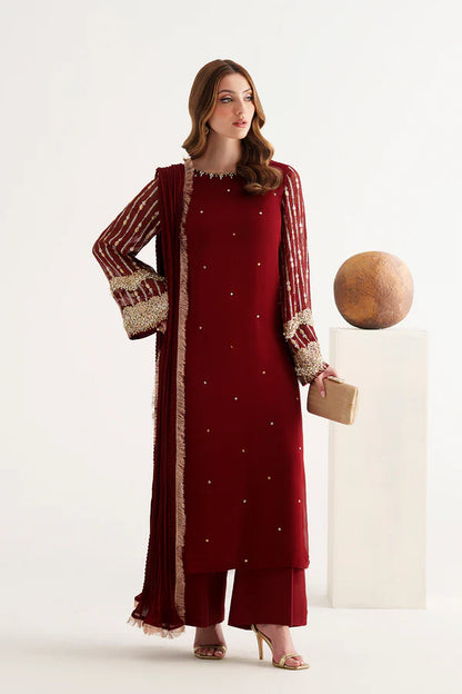Maroon Sequined Chiffon 3-Piece Suit - AM-45