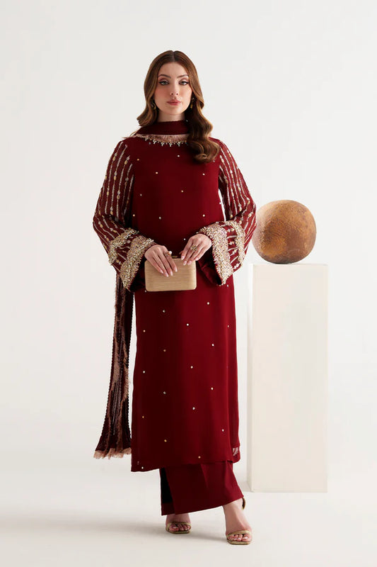 Maroon Sequined Chiffon 3-Piece Suit - AM-45